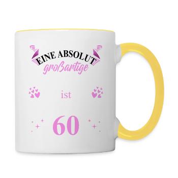 60. Geburtstag 60 Jubiläum 60 Ehrentag 60 Jahre - Tasse zweifarbig - Weiß/Gelb - Rechts
