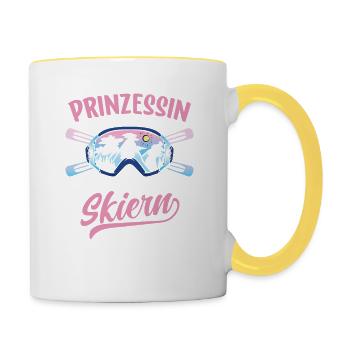 Skifahrerin Skifahren Apres Ski Skibrille - Tasse zweifarbig - Weiß/Gelb - Rechts