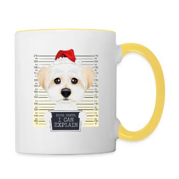 Cher Père Noël, je peux expliquer Noël maltais - Mug contrasté - blanc/jaune - Droite
