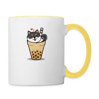 Shiba Inu noir - Mug contrasté - blanc/jaune - Droite