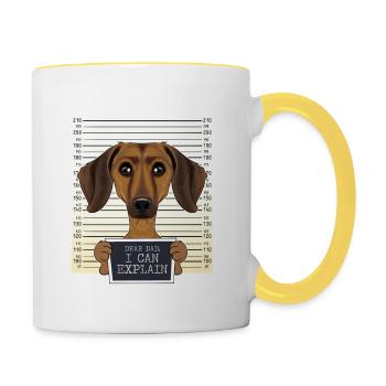 Cher papa, je peux expliquer que je teckel papa - Mug contrasté - blanc/jaune - Droite
