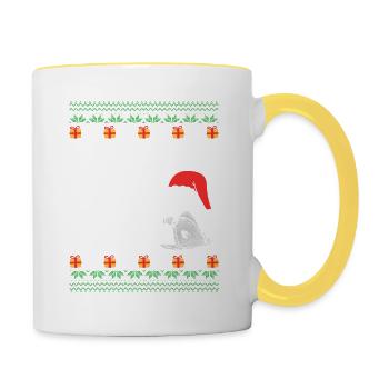 Ho ho Holz machen Ugly Christmas Kettensäge Holz - Tasse zweifarbig - Weiß/Gelb - Rechts