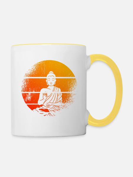 Meditierender Buddha-Statue Buddha - Tasse zweifarbig - Weiß/Gelb