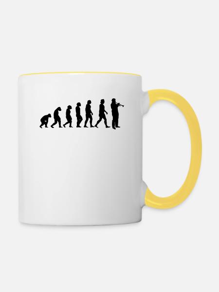 Trompete Trompetenspieler Evolution - Tasse zweifarbig - Weiß/Gelb