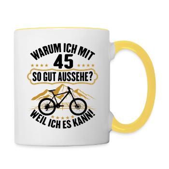 45 Geburtstag 45 Ehrentag 45 Jubiläum Fahrrad - Tasse zweifarbig - Weiß/Gelb - Rechts