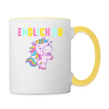 50 Jahre Nur noch erwachsen werden 50. Geburtstag - Tasse zweifarbig - Weiß/Gelb - Rechts