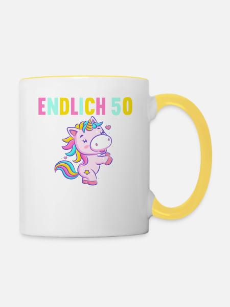 50 Jahre Nur noch erwachsen werden 50. Geburtstag - Tasse zweifarbig - Weiß/Gelb