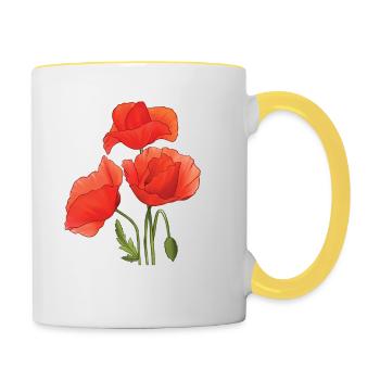 Poppy Poppies Aquarelle peinte à la main - Mug contrasté - blanc/jaune - Droite