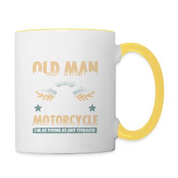 Motorrad alter mann - Tasse zweifarbig - Weiß/Gelb - Rechts