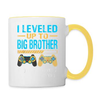 Ich bin zu Big Brother Gamer New Brother aufgestiegen - Tasse zweifarbig - Weiß/Gelb - Rechts