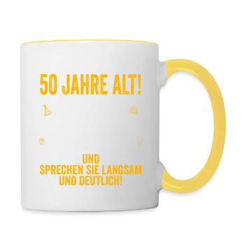 50. Geburtstag lustige Geschenke Männer 50 Jahre - Tasse zweifarbig - Weiß/Gelb - Rechts
