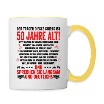 50. Geburtstag lustige Geschenke Männer 50 Jahre - Tasse zweifarbig - Weiß/Gelb - Rechts