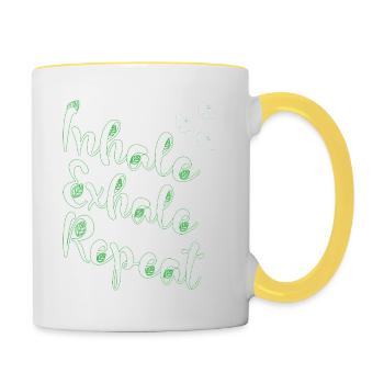 Inhale Exhale repeat yoga meditation - Contrasting Mug - white/yellow - Right