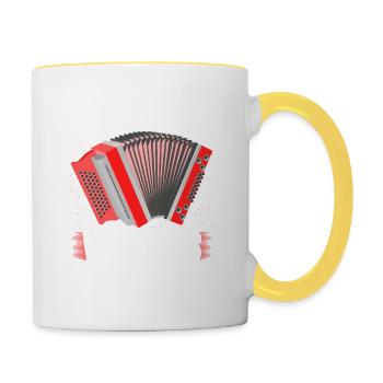 Ziacha An Welt Aus, Steirische Harmonika Quetschn - Tasse zweifarbig - Weiß/Gelb - Rechts