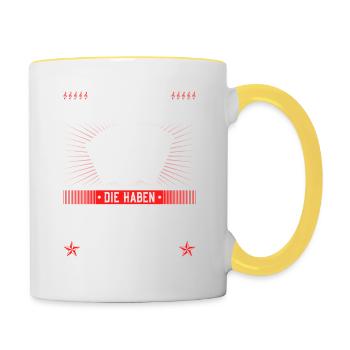 Schlafe Mit Einem Quetschn Spieler, Steirische - Tasse zweifarbig - Weiß/Gelb - Rechts