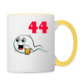 44. Geburtstag lustig 44.Ehrentag 44. Jubiläum - Tasse zweifarbig - Weiß/Gelb - Rechts