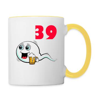 39. Geburtstag lustig 39.Ehrentag 39. Jubiläum - Tasse zweifarbig - Weiß/Gelb - Rechts