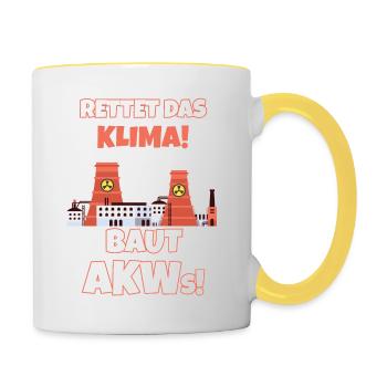 Klimawandel Atomkraft Rettet Das Klima. Baut AKWs! - Tasse zweifarbig - Weiß/Gelb - Rechts