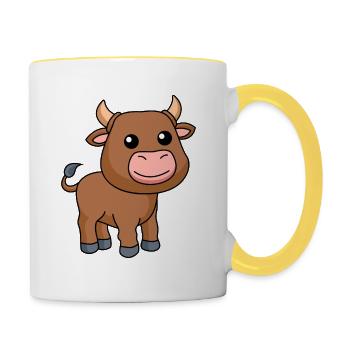 Stier Comic Tier - Tasse zweifarbig - Weiß/Gelb - Rechts