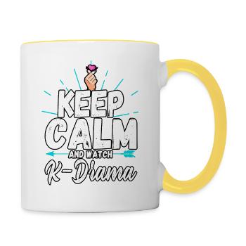 Drôle Restez calme et regardez K-drama Finger Heart - Mug contrasté - blanc/jaune - Droite
