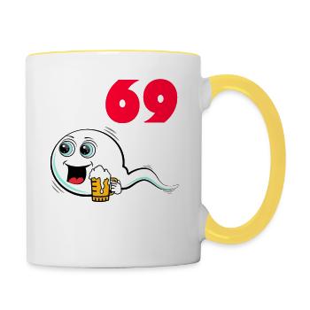 69. Geburtstag lustig 69.Ehrentag 69. Jubiläum - Tasse zweifarbig - Weiß/Gelb - Rechts