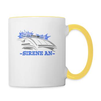Rettungsdienst Sirene AN Vorfahrt Blaulicht - Tasse zweifarbig - Weiß/Gelb - Rechts