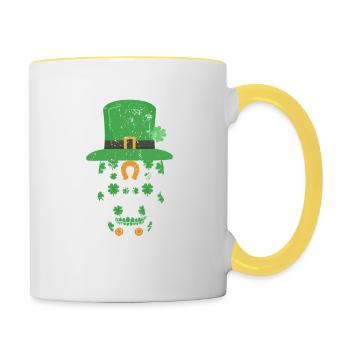 St. Patrick's Day Skull Irish shamrock - Contrasting Mug - white/yellow - Right