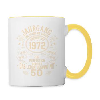 50 Geburtstag Geschenkidee Baujahr 1972 lustig - Tasse zweifarbig - Weiß/Gelb - Rechts
