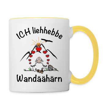 Wandern Schaf lustig geschrieben - Tasse zweifarbig - Weiß/Gelb - Rechts