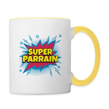 Super Parrain super héro superparrain - Mug contrasté - blanc/jaune - Droite