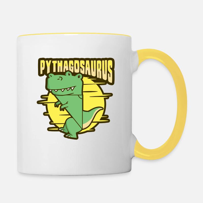 Dinosaure Math Pythagore Mathématicien - Mug contrasté - blanc/jaune