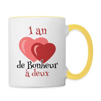 Cadeau anniversaire mariage 1 an - Mug contrasté - blanc/jaune - Droite