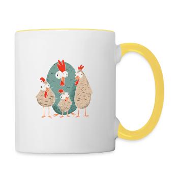 Lustiges Hühner Bauern Design mit Therapie Spruch - Tasse zweifarbig - Weiß/Gelb - Rechts