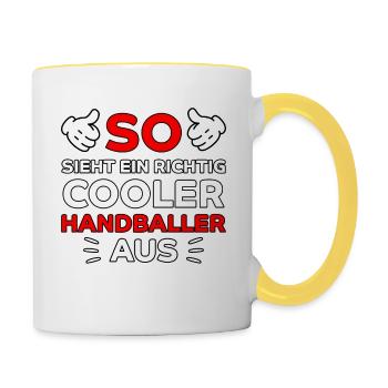 Handball Lustig Spruch Handballer Spieler Geschenk - Tasse zweifarbig - Weiß/Gelb - Rechts