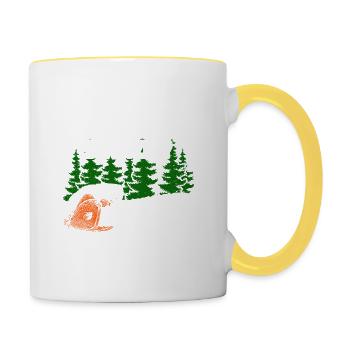 Ganz dünnes Eis Kettensäge Holzfäller Forstwirt - Tasse zweifarbig - Weiß/Gelb - Rechts