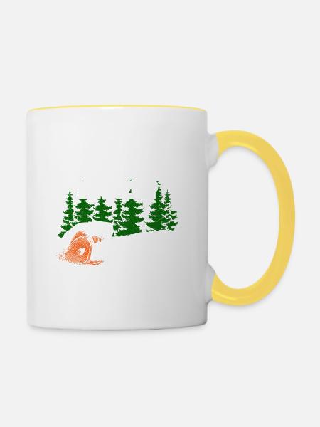 Ganz dünnes Eis Kettensäge Holzfäller Forstwirt - Tasse zweifarbig - Weiß/Gelb