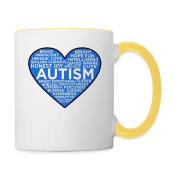 Amour-cœur-autisme-conscience-autiste - Mug contrasté - blanc/jaune - Droite