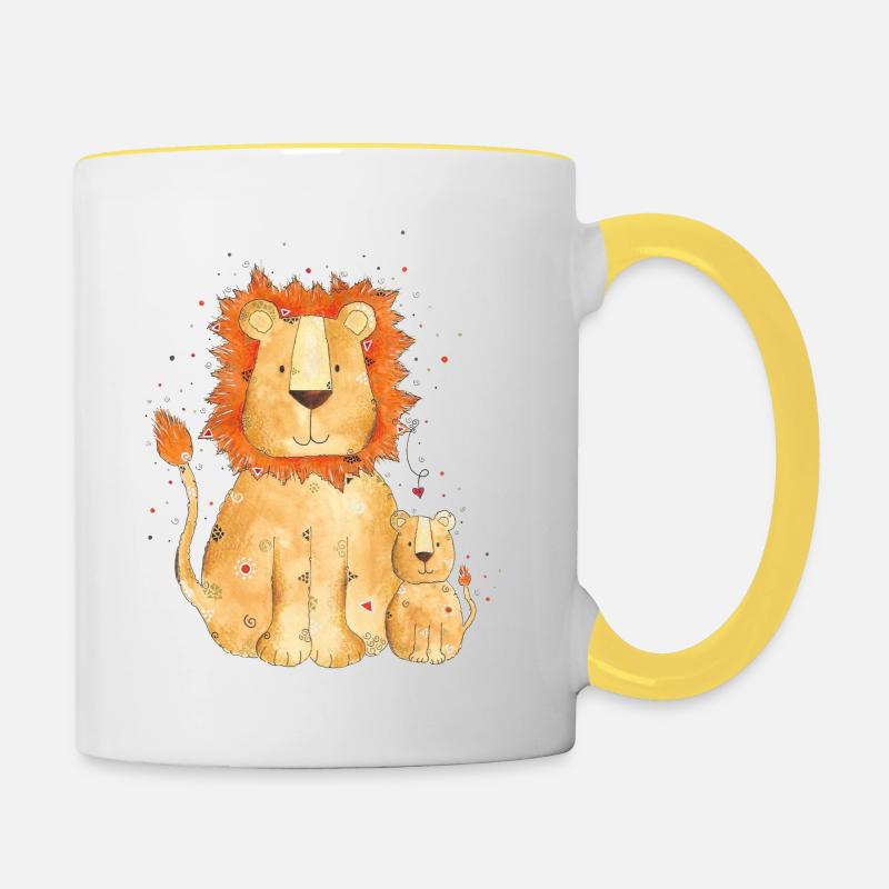 Löwe Leo - Tasse zweifarbig - Weiß/Gelb