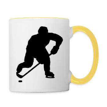 Silhouette de hockey sur glace - Mug contrasté - blanc/jaune - Droite
