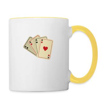 Pokerspieler Poker Karten Spiel Glück Lustiges Poker Wortspiel - Tasse zweifarbig - Weiß/Gelb - Rechts