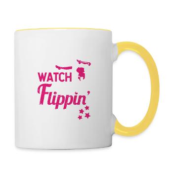 Funny gymnast cheering I'm here - Contrasting Mug - white/yellow - Right