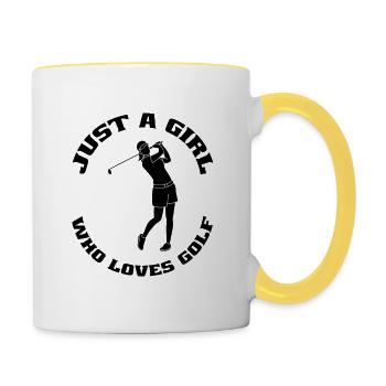 Golfspielerin Mädchen Golfschläger Golfball Golf - Tasse zweifarbig - Weiß/Gelb - Rechts