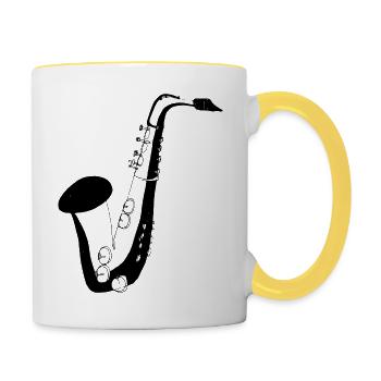 Saxophon - Tasse zweifarbig - Weiß/Gelb - Rechts