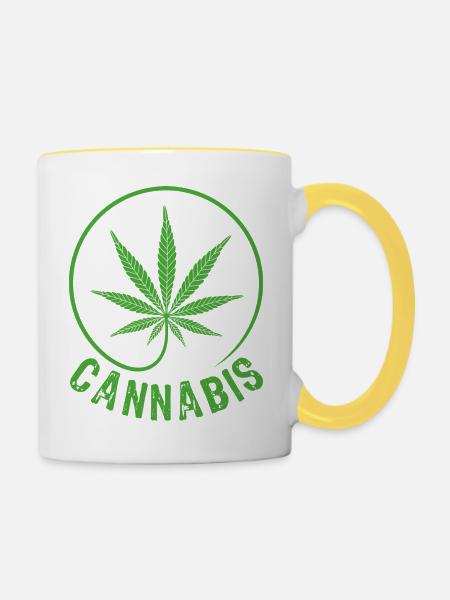 Cannabis - Tasse zweifarbig - Weiß/Gelb