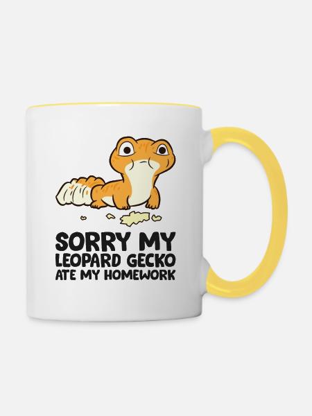 Leopardgecko-Schule Mein Leopardgecko hat meine - Tasse zweifarbig - Weiß/Gelb
