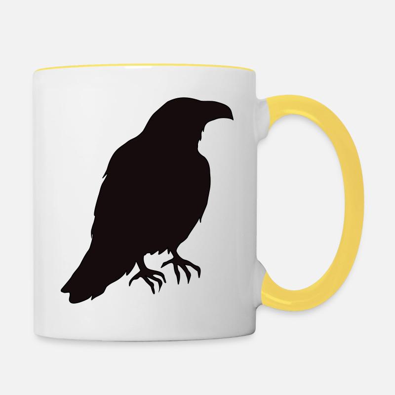 A raven sits in the profile - Contrasting Mug - white/yellow