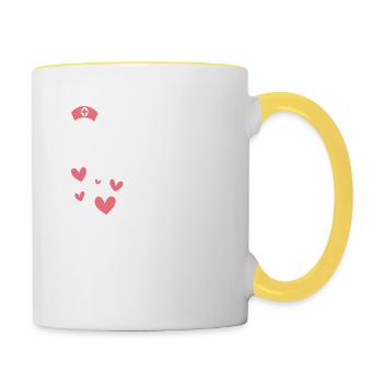 Pflegerin Altenpflegerin Pflege mit Herz - Tasse zweifarbig - Weiß/Gelb - Rechts