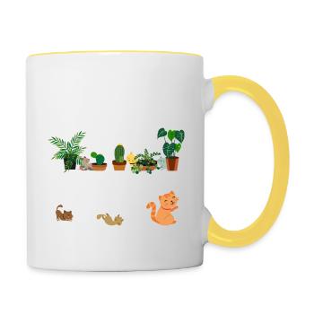 Arbeite in meinem Garten und hänge mit meinen Katzen zusammen - Tasse zweifarbig - Weiß/Gelb - Rechts