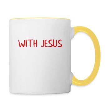 Marcher avec Jésus est mon cardio - Mug contrasté - blanc/jaune - Droite