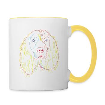 Bunter Hund Epagneul Picard - Tasse zweifarbig - Weiß/Gelb - Rechts